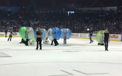 Spring highlight (Behind the Scenes): Gulls Girls vs Ice Crew play bubble on ice and the Bubble Soccer Club Interns Cheer!